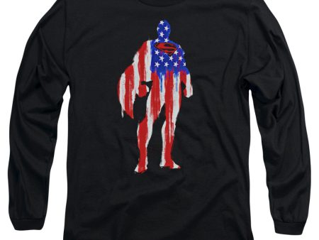 SUPERMAN : FLAG SILHOUETTE L\S ADULT T SHIRT 18\1 Black MD Discount