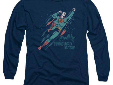 SUPERMAN : FREQUENT FLYER L\S ADULT T SHIRT 18\1 NAVY 2X on Sale