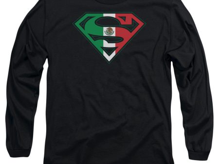 SUPERMAN : MEXICAN FLAG SHIELD L\S ADULT T SHIRT 18\1 Black SM Online Sale