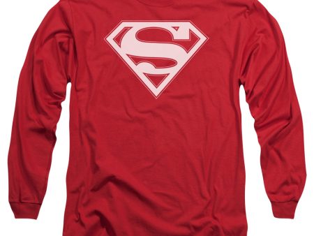 SUPERMAN : RED AND WHITE SHIELD L\S ADULT T SHIRT 18\1 Red LG on Sale